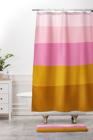 June Journal Abstract Organic Stripes Shower Curtain And Mat