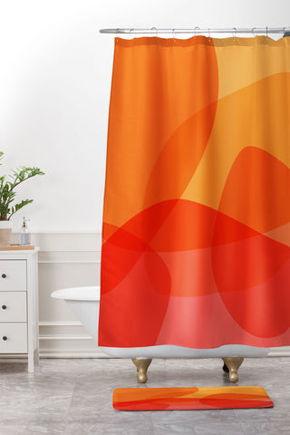 June Journal Abstract Warm Color Shapes Shower Curtain And Mat