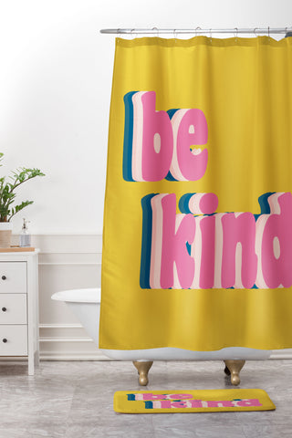June Journal Be Kind in Yellow Shower Curtain And Mat