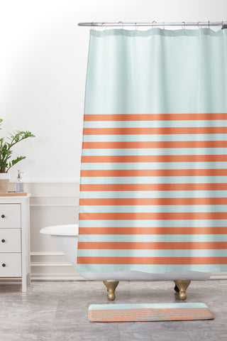 June Journal Beach Stripes 1 Shower Curtain And Mat