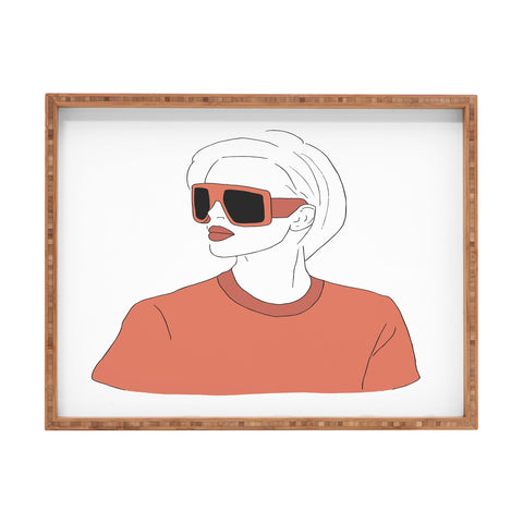 June Journal Boho Girl Line Drawing Rectangular Tray