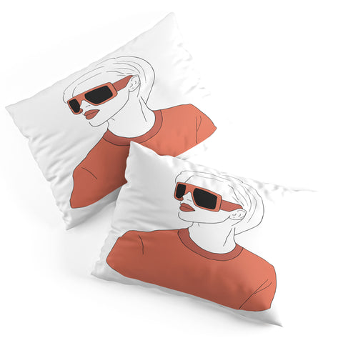 June Journal Boho Girl Line Drawing Pillow Shams