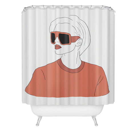 June Journal Boho Girl Line Drawing Shower Curtain