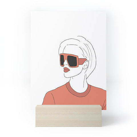 June Journal Boho Girl Line Drawing Mini Art Print