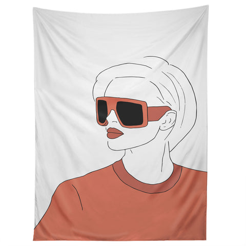 June Journal Boho Girl Line Drawing Tapestry