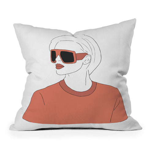 June Journal Boho Girl Line Drawing Throw Pillow