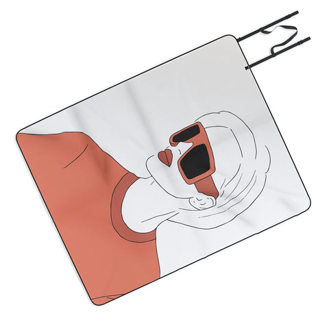 June Journal Boho Girl Line Drawing Picnic Blanket