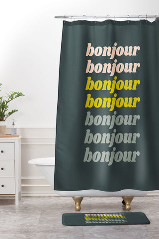 June Journal Bonjour in Pastel Shower Curtain And Mat