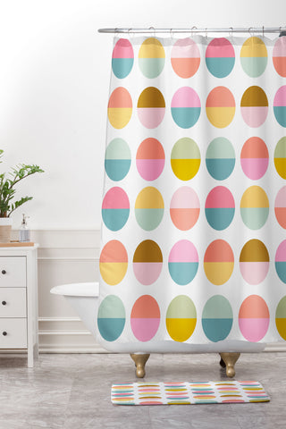 June Journal Colorful and Bright Circle Pattern Shower Curtain And Mat