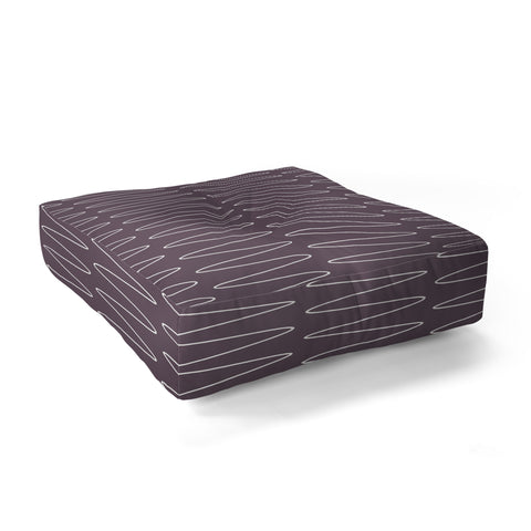 June Journal Curved Line Art in Dark Plum Floor Pillow Square
