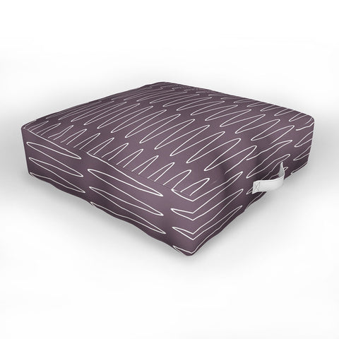 June Journal Curved Line Art in Dark Plum Outdoor Floor Cushion