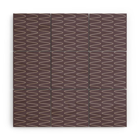 June Journal Curved Line Art in Dark Plum Wood Wall Mural