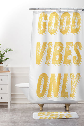 June Journal Good Vibes Only Bold Typograph Shower Curtain And Mat