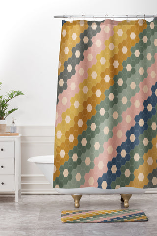 June Journal Hexagon Flowers Shower Curtain And Mat