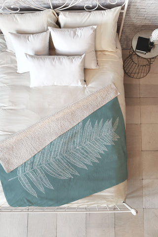 June Journal Minimalist Botanical in Teal Fleece Throw Blanket