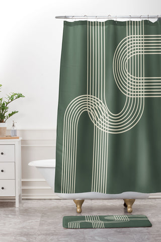 June Journal Minimalist Lines in Forest Shower Curtain And Mat