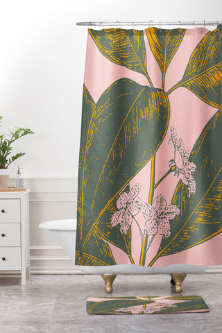 June Journal Modern Botanical Banana Leaf Shower Curtain And Mat