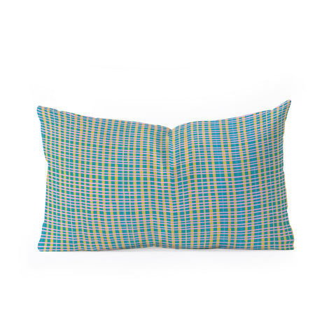 June Journal Plaid Lines in Blue Oblong Throw Pillow