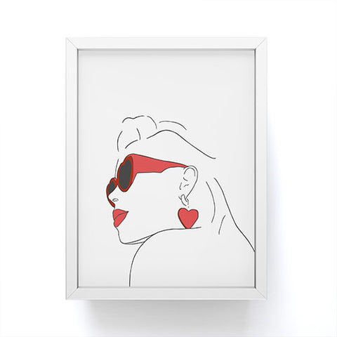 June Journal Red Sunglasses Woman Framed Mini Art Print