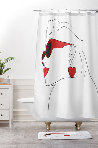 June Journal Red Sunglasses Woman Shower Curtain And Mat