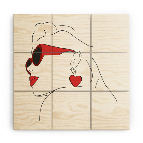 June Journal Red Sunglasses Woman Wood Wall Mural