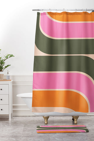 June Journal Retro Curve I Shower Curtain And Mat