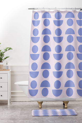 June Journal Shapes in Periwinkle Shower Curtain And Mat