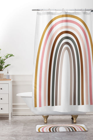 June Journal Whimsical Rainbow in Earthy Co Shower Curtain And Mat