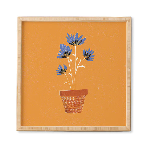 justin shiels blue flowers on orange background Framed Wall Art