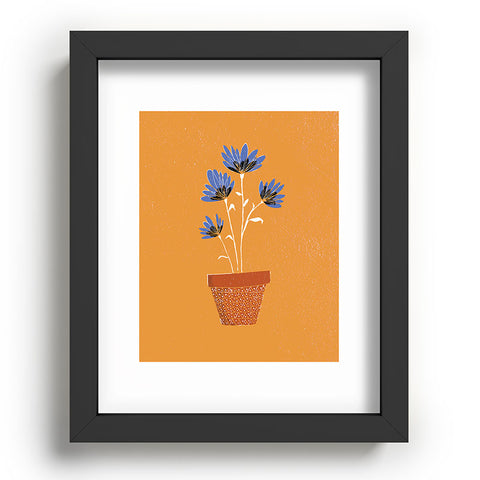 justin shiels blue flowers on orange background Recessed Framing Rectangle