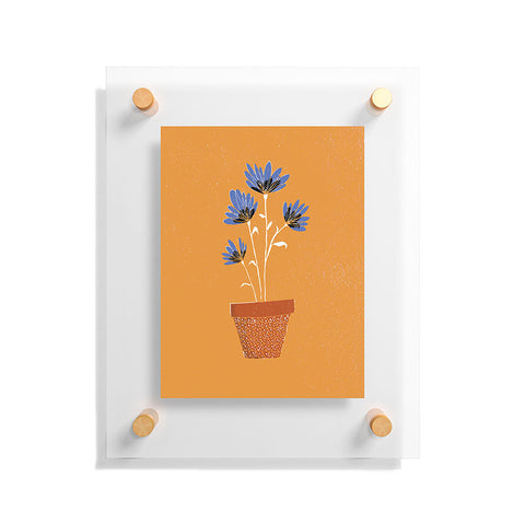 justin shiels blue flowers on orange background Floating Acrylic Print