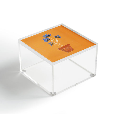 justin shiels blue flowers on orange background Acrylic Box