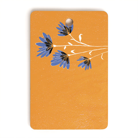 justin shiels blue flowers on orange background Cutting Board Rectangle