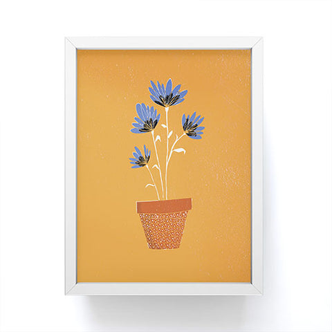 justin shiels blue flowers on orange background Framed Mini Art Print
