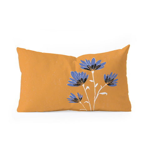 justin shiels blue flowers on orange background Oblong Throw Pillow