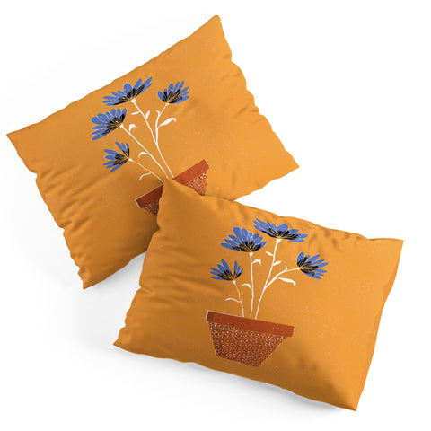 justin shiels blue flowers on orange background Pillow Shams