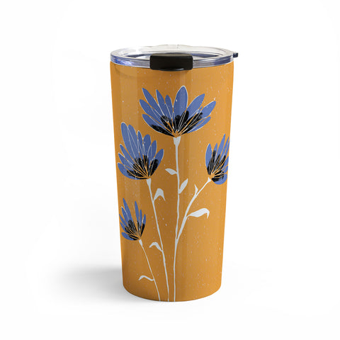 justin shiels blue flowers on orange background Travel Mug