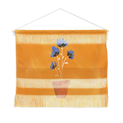 justin shiels blue flowers on orange background Wall Hanging Landscape