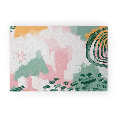 justin shiels Pink In Abstract Welcome Mat