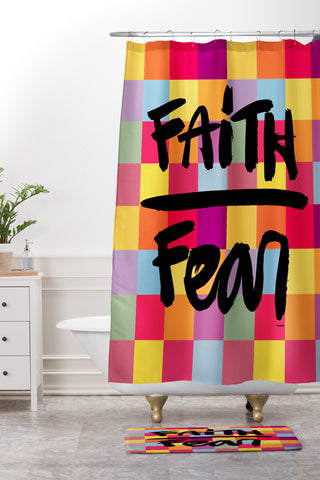 Kal Barteski FAITH over FEAR square Shower Curtain And Mat