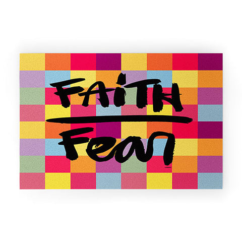 Kal Barteski FAITH over FEAR square Welcome Mat