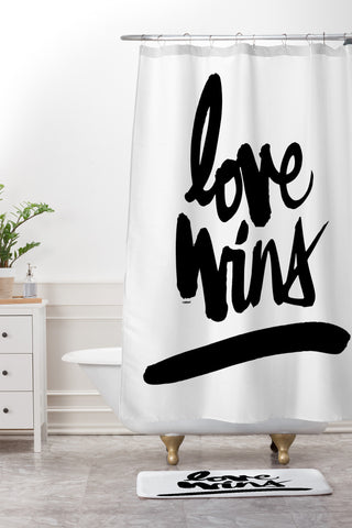 Kal Barteski LOVE WINS black Shower Curtain And Mat
