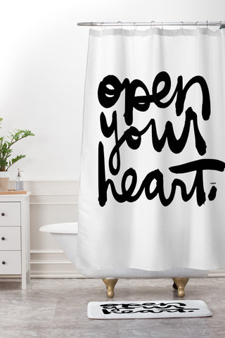 Kal Barteski OPEN YOUR HEART Shower Curtain And Mat