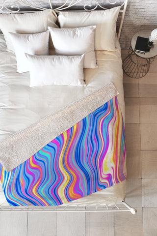 Kaleiope Studio Colorful Vivid Groovy Stripes Fleece Throw Blanket