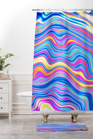 Kaleiope Studio Colorful Vivid Groovy Stripes Shower Curtain And Mat