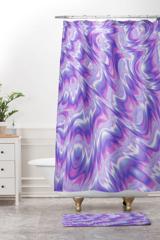 Kaleiope Studio Funky Purple Fractal Texture Shower Curtain And Mat