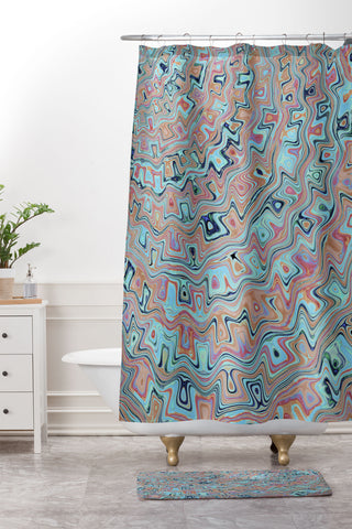 Kaleiope Studio Muted Colorful Boho Squiggles Shower Curtain And Mat
