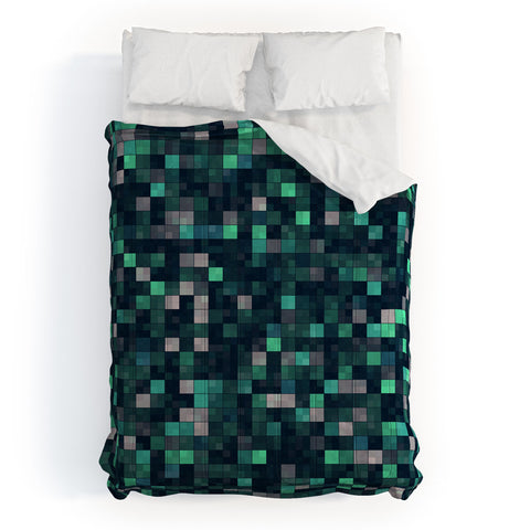 Kaleiope Studio Teal and Gray Squares Comforter