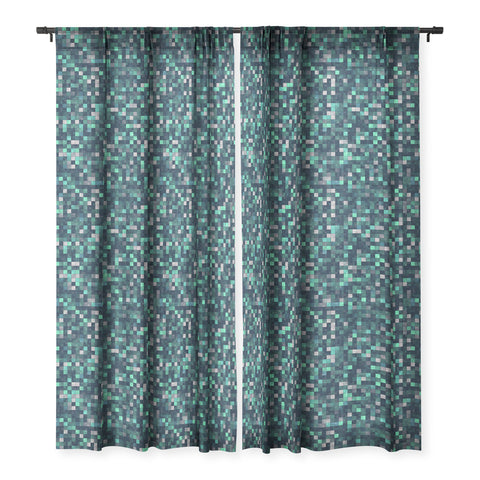 Kaleiope Studio Teal and Gray Squares Sheer Window Curtain