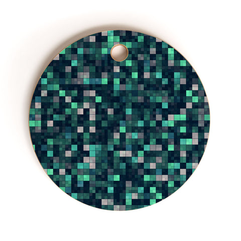 Kaleiope Studio Teal and Gray Squares Cutting Board Round